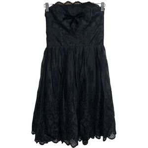 Betsey Johnson Vintage Y2K Black Strapless Embroidered Cocktail Dress
